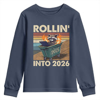 Funny Raccoon Rollin Into 2026 Youth Sweatshirt New Year Dumpster Fire - Wonder Print Shop