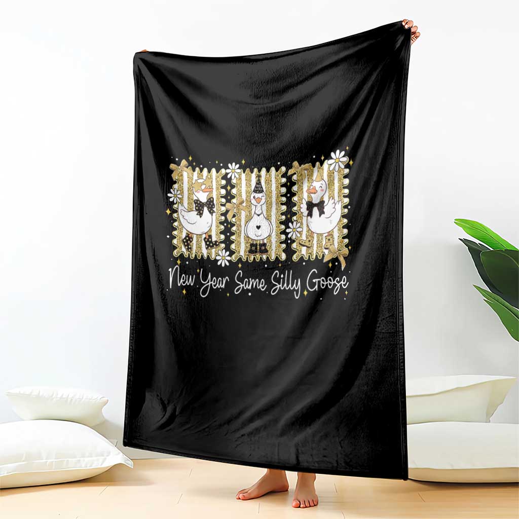 Funny New Year Same Silly Goose Throw Blanket New Year Eve Goose Squad Faux Glitter - Wonder Print Shop
