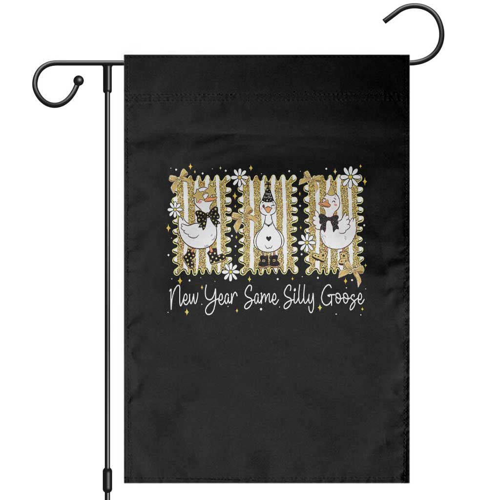 Funny New Year Same Silly Goose Garden Flag New Year Eve Goose Squad Faux Glitter - Wonder Print Shop