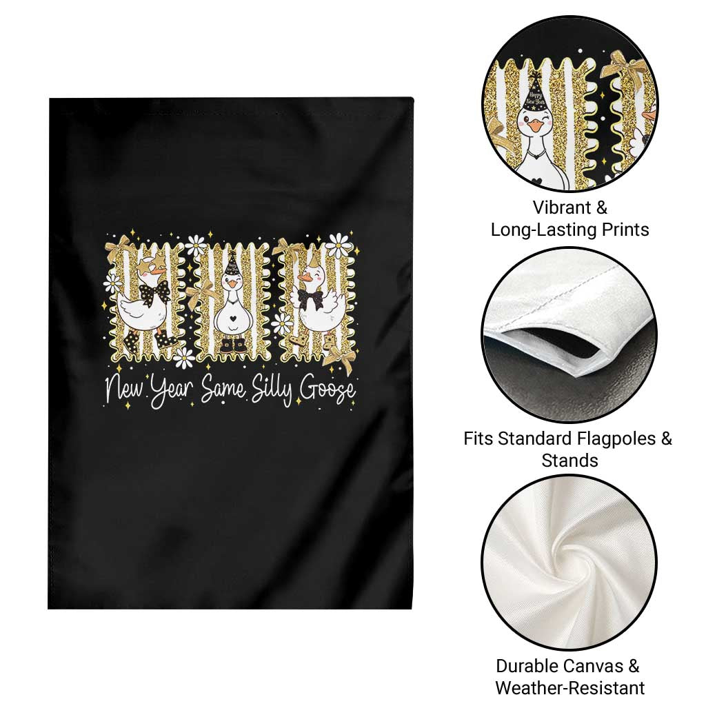 Funny New Year Same Silly Goose Garden Flag New Year Eve Goose Squad Faux Glitter - Wonder Print Shop