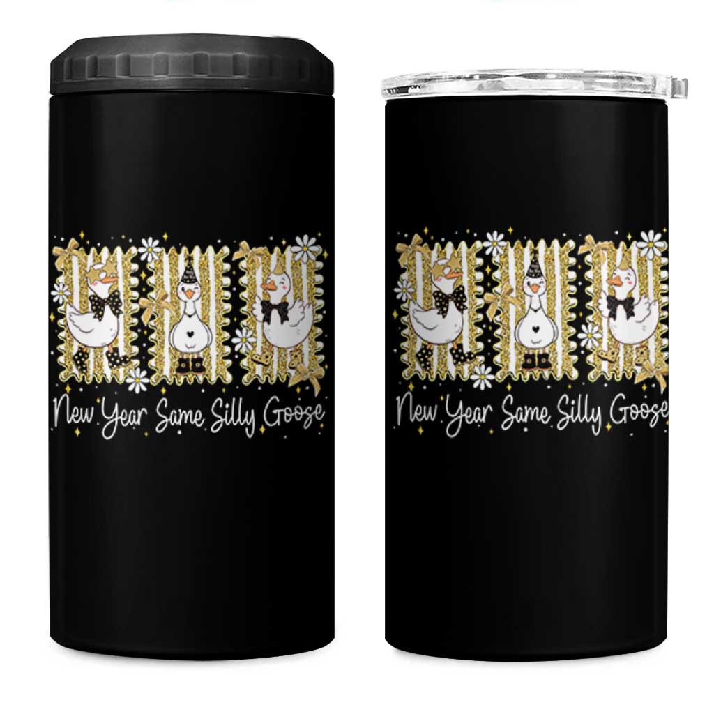 Funny New Year Same Silly Goose 4 in 1 Can Cooler Tumbler New Year Eve Goose Squad Faux Glitter - Wonder Print Shop