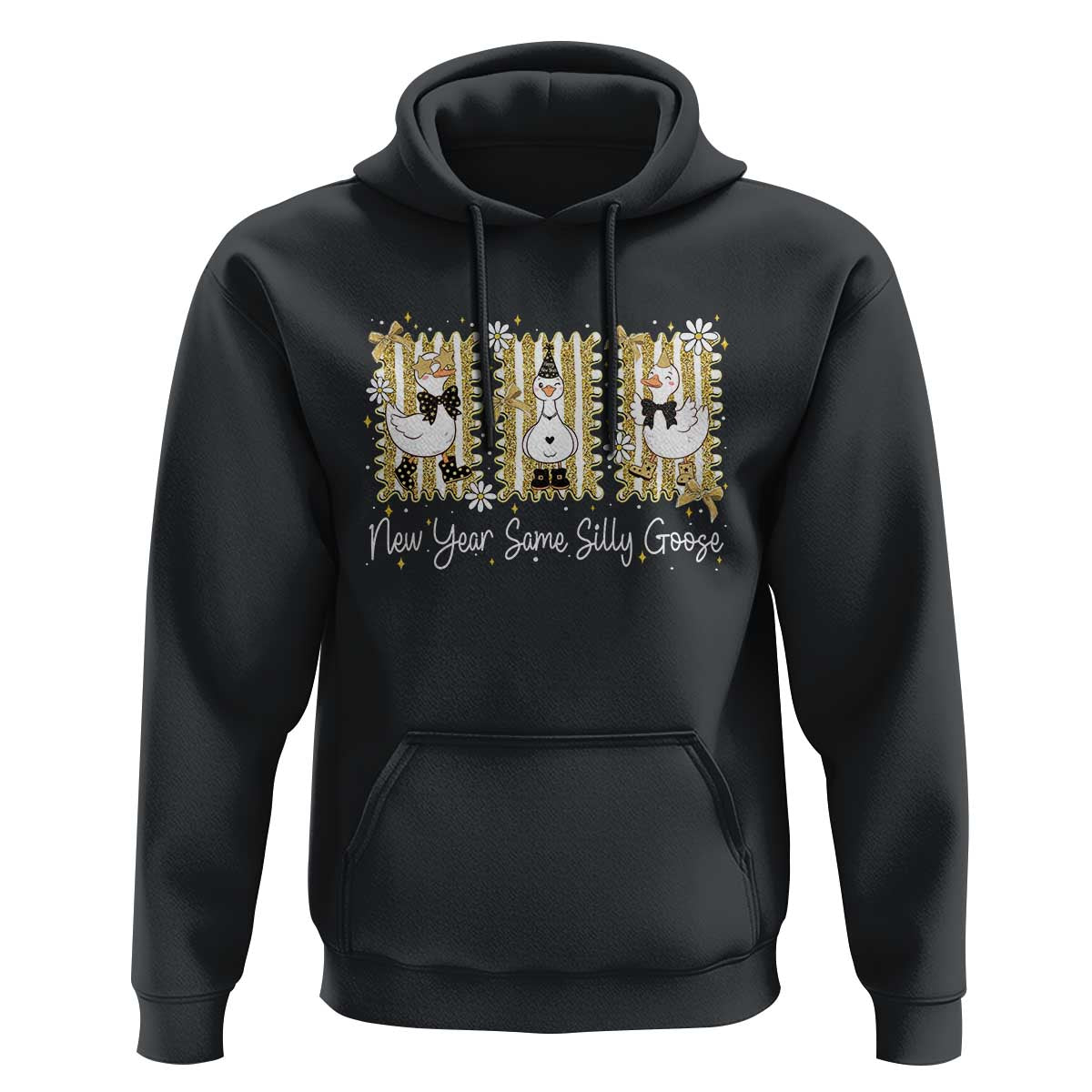 Funny New Year Same Silly Goose Hoodie New Year Eve Goose Squad Faux Glitter - Wonder Print Shop
