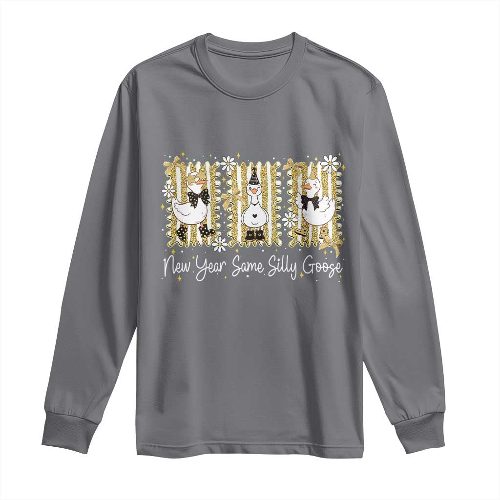 Funny New Year Same Silly Goose Long Sleeve Shirt New Year Eve Goose Squad Faux Glitter - Wonder Print Shop