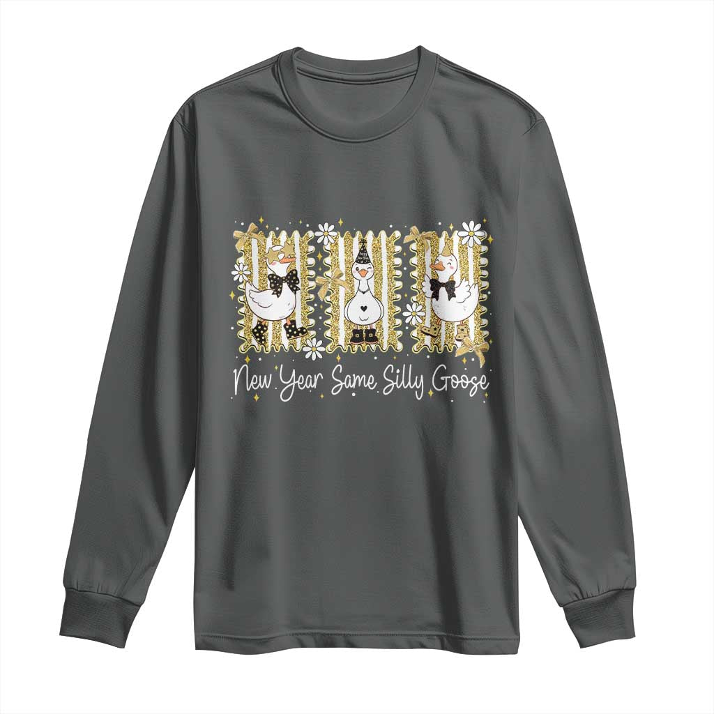 Funny New Year Same Silly Goose Long Sleeve Shirt New Year Eve Goose Squad Faux Glitter - Wonder Print Shop