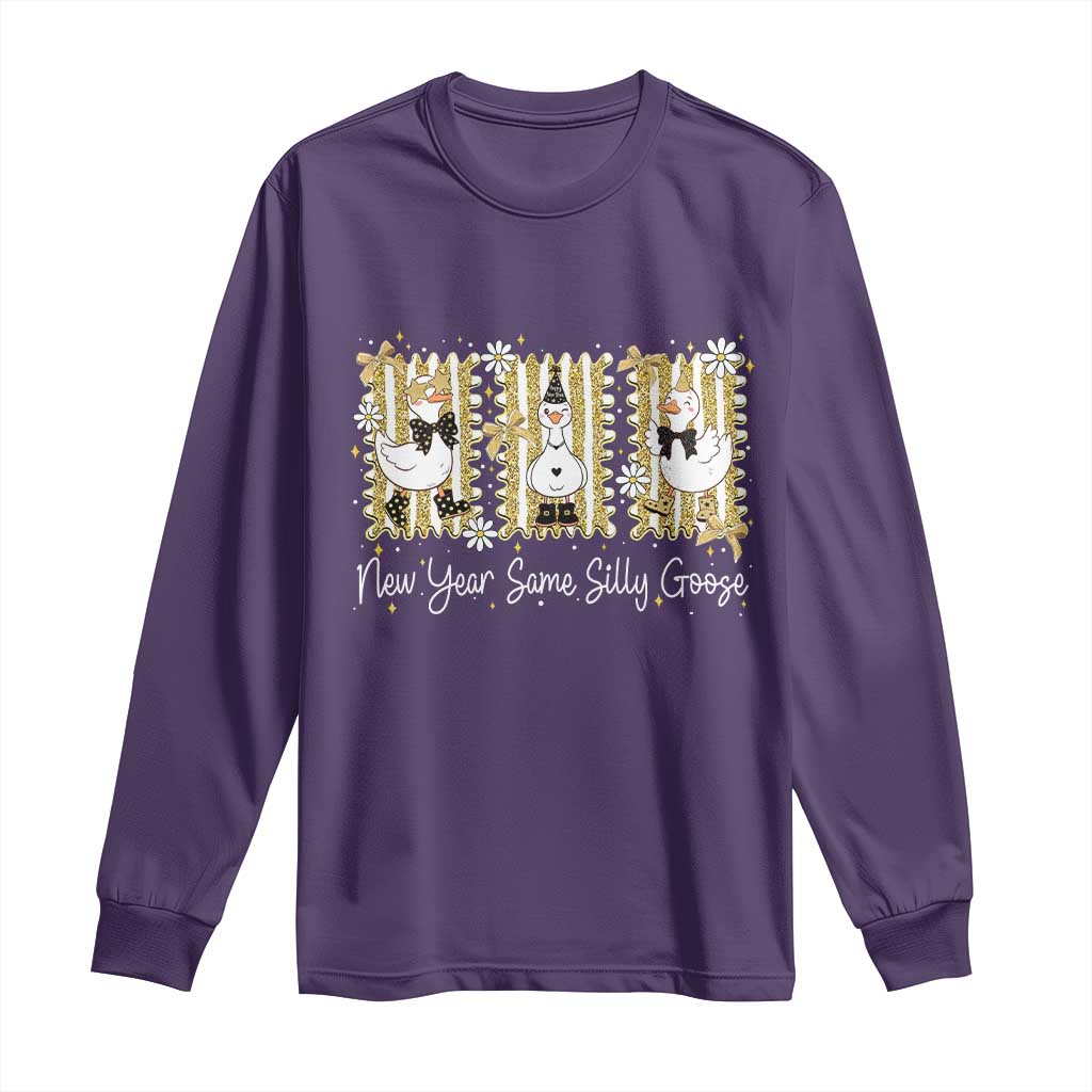 Funny New Year Same Silly Goose Long Sleeve Shirt New Year Eve Goose Squad Faux Glitter - Wonder Print Shop