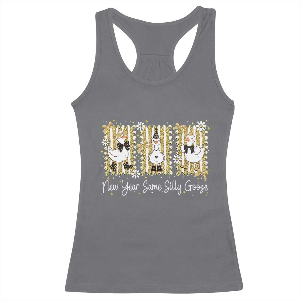 Funny New Year Same Silly Goose Racerback Tank Top New Year Eve Goose Squad Faux Glitter - Wonder Print Shop