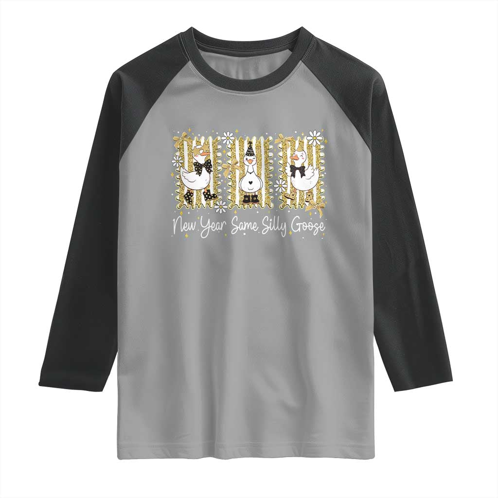 Funny New Year Same Silly Goose Raglan Shirt New Year Eve Goose Squad Faux Glitter - Wonder Print Shop