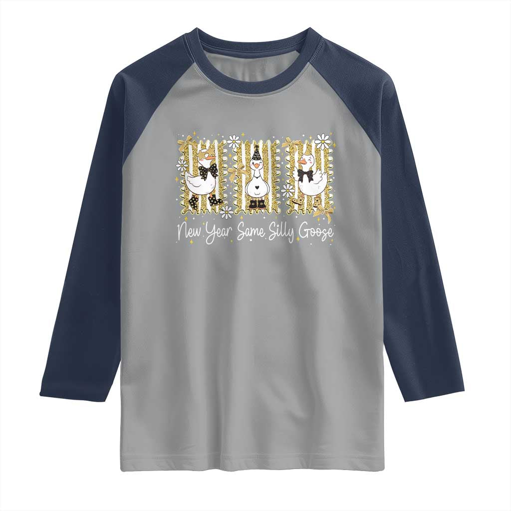 Funny New Year Same Silly Goose Raglan Shirt New Year Eve Goose Squad Faux Glitter - Wonder Print Shop