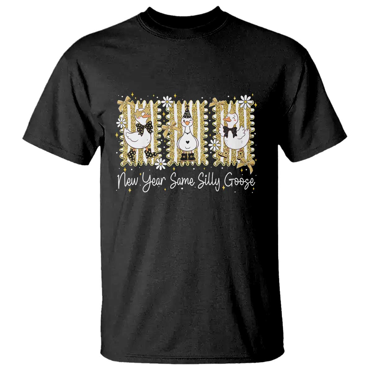 Funny New Year Same Silly Goose T Shirt New Year Eve Goose Squad Faux Glitter - Wonder Print Shop