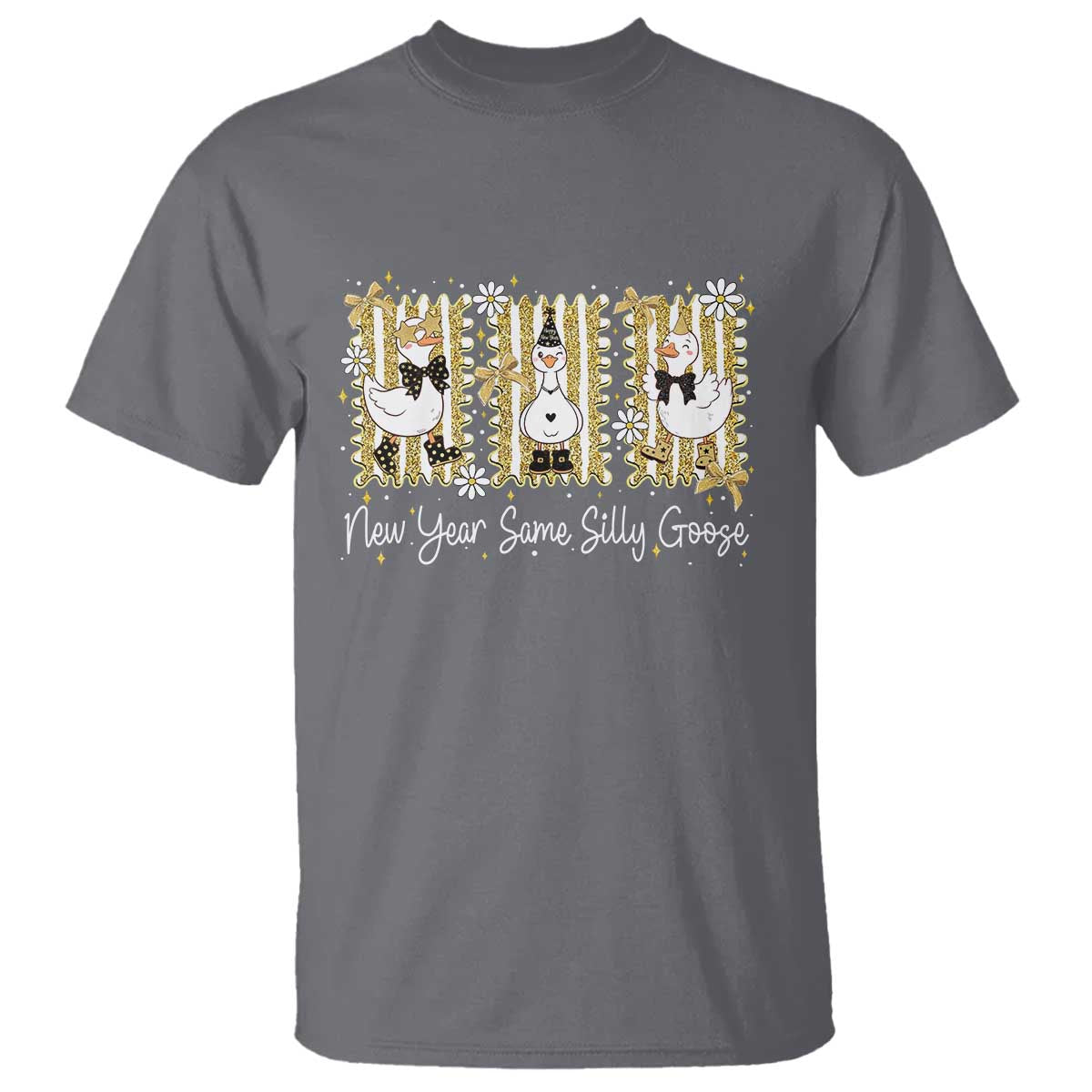 Funny New Year Same Silly Goose T Shirt New Year Eve Goose Squad Faux Glitter - Wonder Print Shop