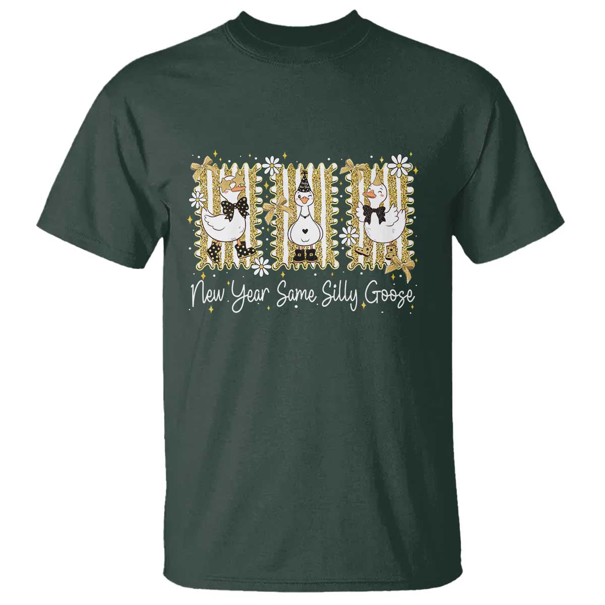Funny New Year Same Silly Goose T Shirt New Year Eve Goose Squad Faux Glitter - Wonder Print Shop
