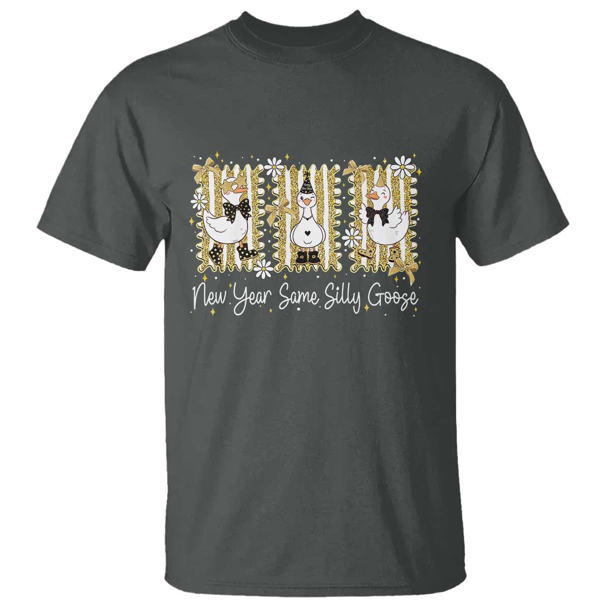 Funny New Year Same Silly Goose T Shirt New Year Eve Goose Squad Faux Glitter - Wonder Print Shop