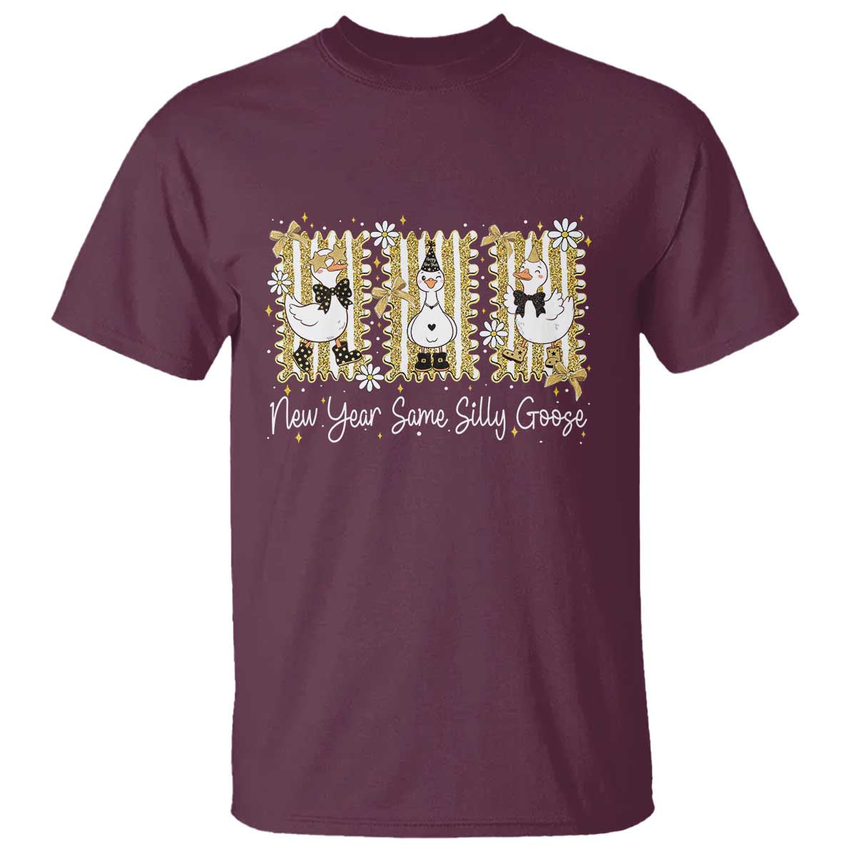 Funny New Year Same Silly Goose T Shirt New Year Eve Goose Squad Faux Glitter - Wonder Print Shop