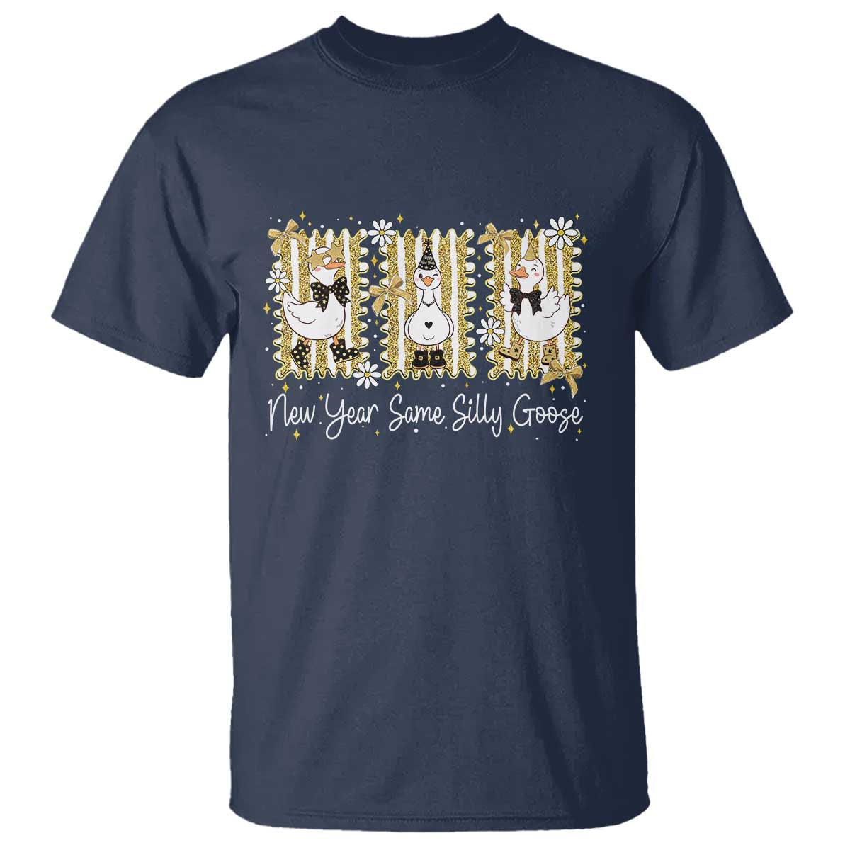 Funny New Year Same Silly Goose T Shirt New Year Eve Goose Squad Faux Glitter - Wonder Print Shop