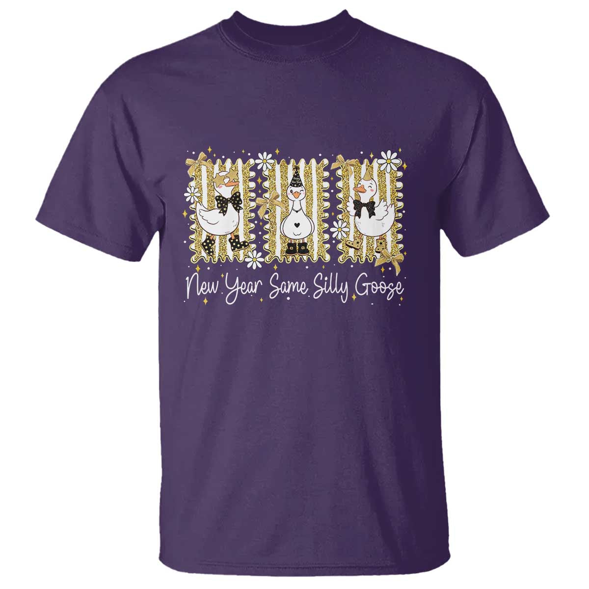 Funny New Year Same Silly Goose T Shirt New Year Eve Goose Squad Faux Glitter - Wonder Print Shop