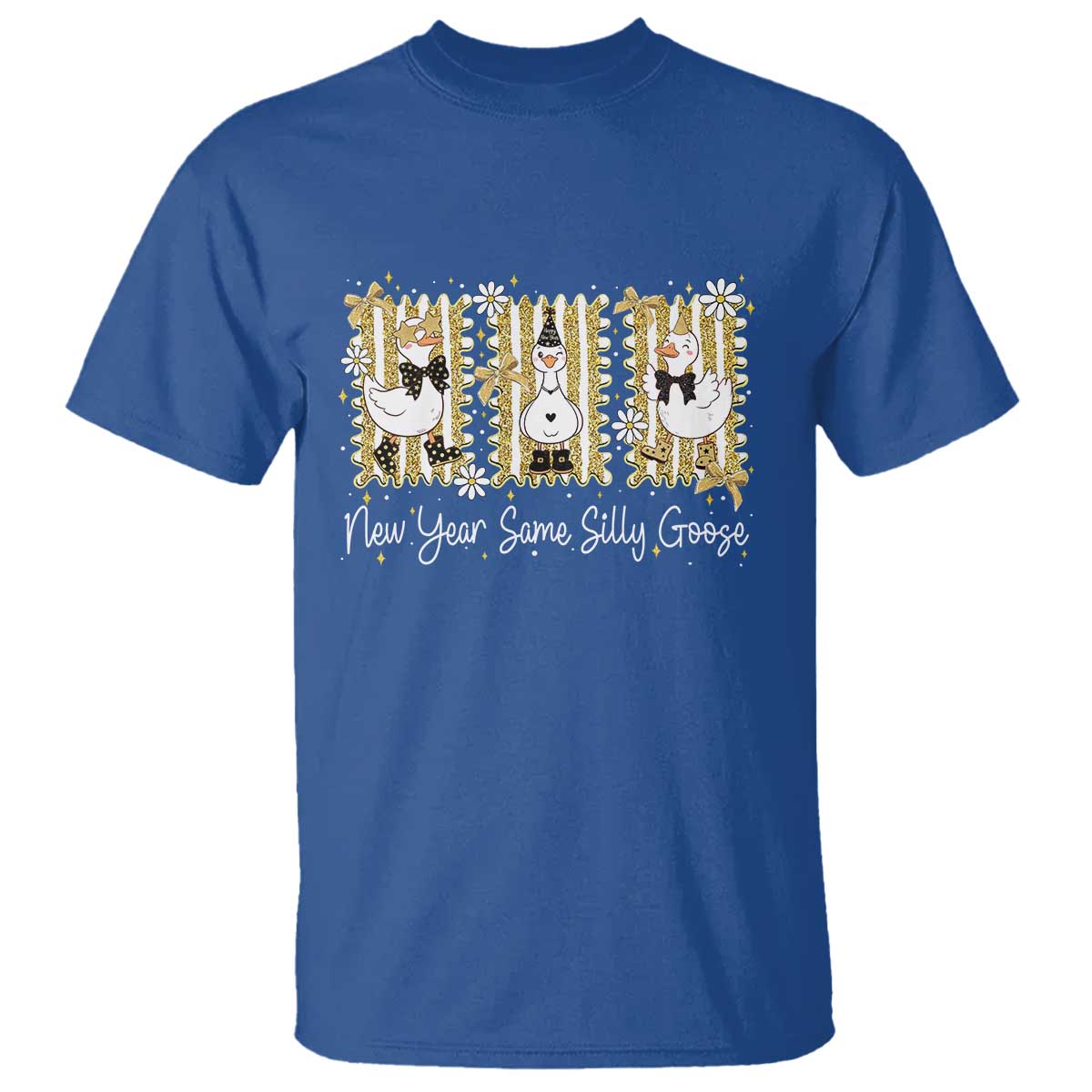 Funny New Year Same Silly Goose T Shirt New Year Eve Goose Squad Faux Glitter - Wonder Print Shop