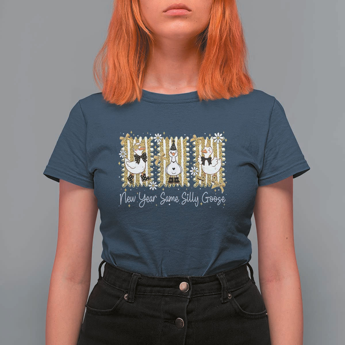 Funny New Year Same Silly Goose T Shirt For Women New Year Eve Goose Squad Faux Glitter - Wonder Print Shop