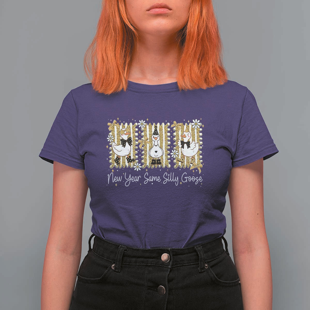 Funny New Year Same Silly Goose T Shirt For Women New Year Eve Goose Squad Faux Glitter - Wonder Print Shop