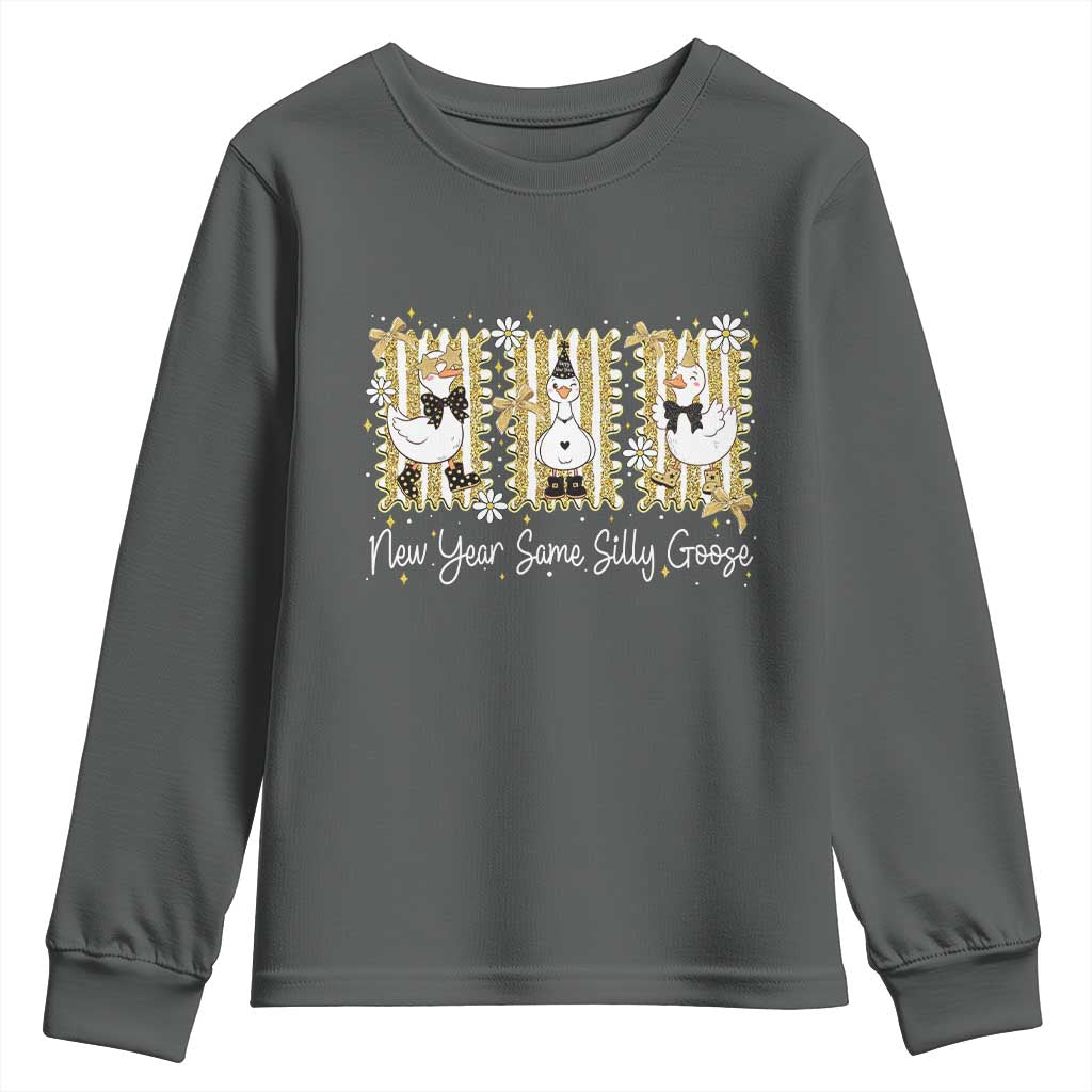Funny New Year Same Silly Goose Youth Sweatshirt New Year Eve Goose Squad Faux Glitter - Wonder Print Shop