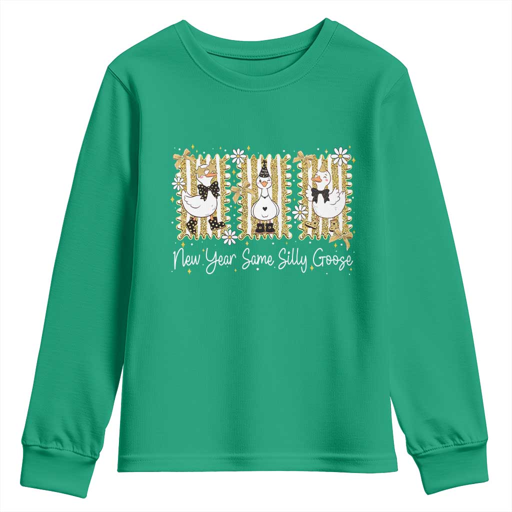 Funny New Year Same Silly Goose Youth Sweatshirt New Year Eve Goose Squad Faux Glitter - Wonder Print Shop