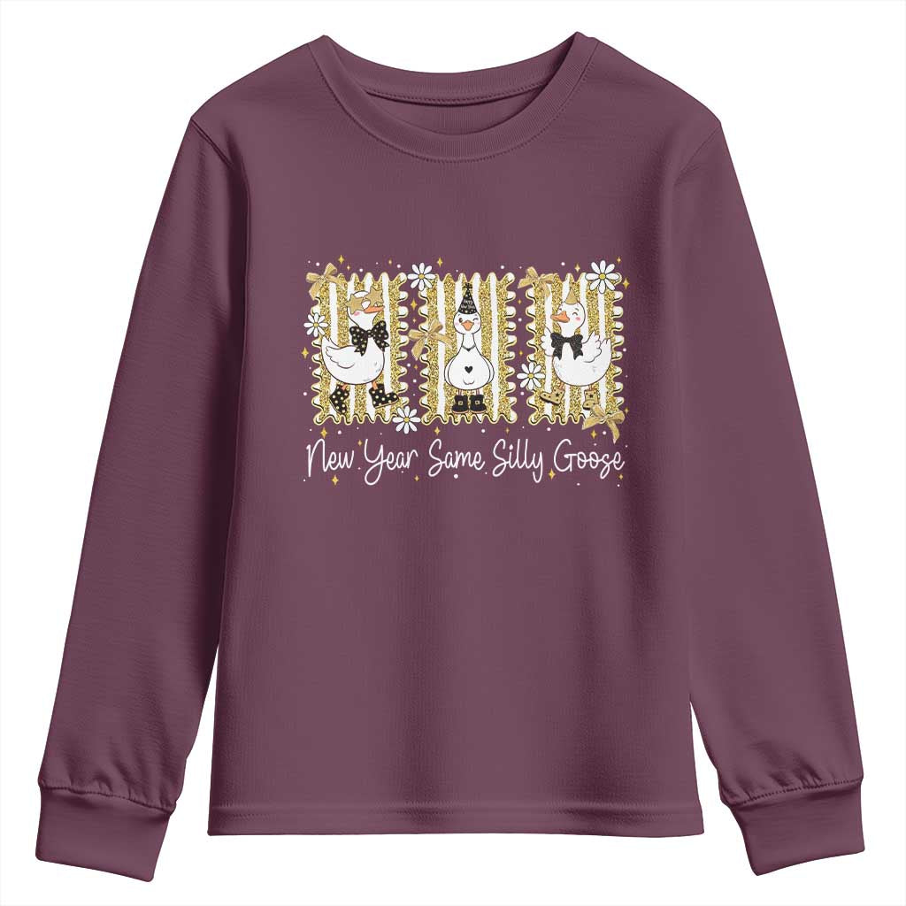 Funny New Year Same Silly Goose Youth Sweatshirt New Year Eve Goose Squad Faux Glitter - Wonder Print Shop