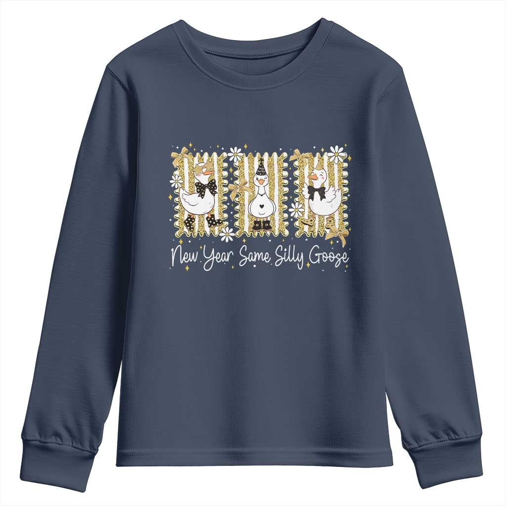 Funny New Year Same Silly Goose Youth Sweatshirt New Year Eve Goose Squad Faux Glitter - Wonder Print Shop