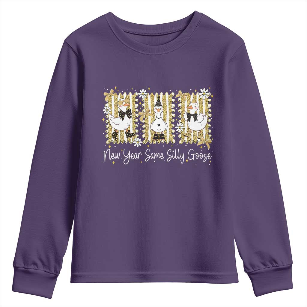 Funny New Year Same Silly Goose Youth Sweatshirt New Year Eve Goose Squad Faux Glitter - Wonder Print Shop