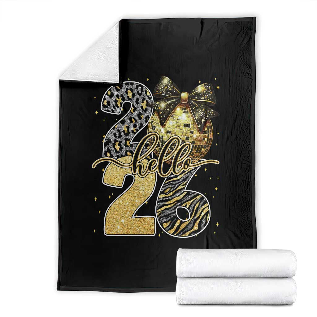 Happy New Year 2026 Throw Blanket Hello 2026 Disco Ball Coquette Bow Faux Glitter - Wonder Print Shop