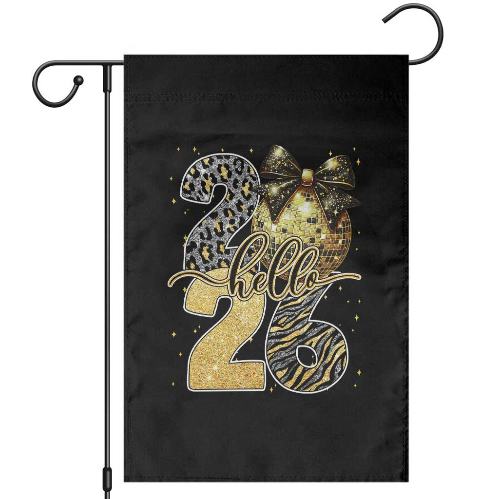 Happy New Year 2026 Garden Flag Hello 2026 Disco Ball Coquette Bow Faux Glitter - Wonder Print Shop