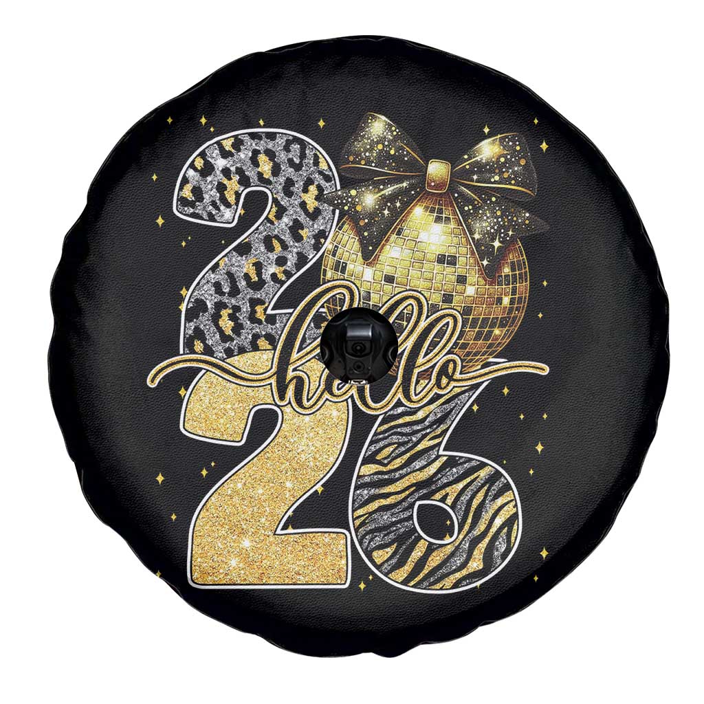 Happy New Year 2026 Spare Tire Cover Hello 2026 Disco Ball Coquette Bow Faux Glitter - Wonder Print Shop