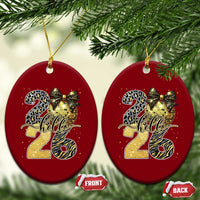 Happy New Year 2026 Ceramic Ornament Hello 2026 Disco Ball Coquette Bow Faux Glitter - Wonder Print Shop