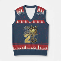 Happy New Year 2026 V-Neck Knit Sweater Vest Hello 2026 Disco Ball Coquette Bow Faux Glitter - Wonder Print Shop
