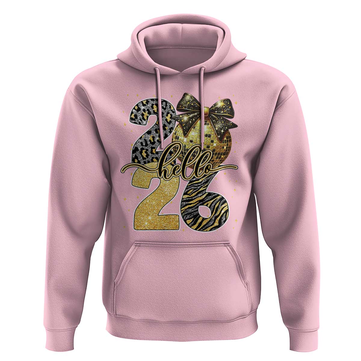 Happy New Year 2026 Hoodie Hello 2026 Disco Ball Coquette Bow Faux Glitter - Wonder Print Shop