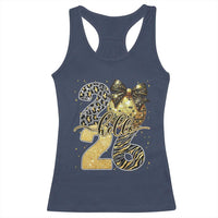 Happy New Year 2026 Racerback Tank Top Hello 2026 Disco Ball Coquette Bow Faux Glitter - Wonder Print Shop