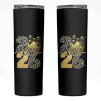 Happy New Year 2026 Skinny Tumbler Hello 2026 Disco Ball Coquette Bow Faux Glitter - Wonder Print Shop