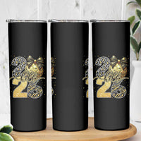 Happy New Year 2026 Skinny Tumbler Hello 2026 Disco Ball Coquette Bow Faux Glitter - Wonder Print Shop