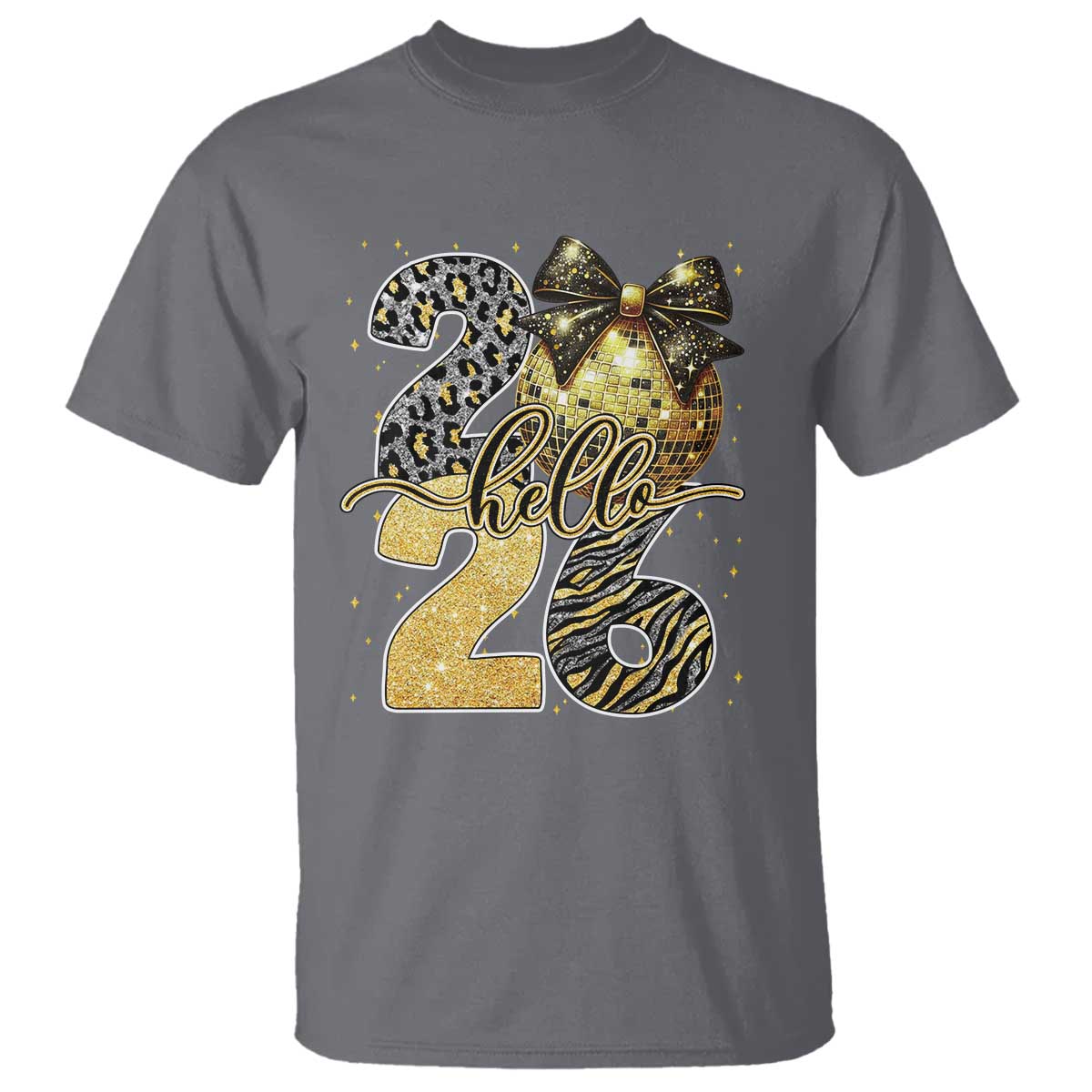 Happy New Year 2026 T Shirt Hello 2026 Disco Ball Coquette Bow Faux Glitter - Wonder Print Shop