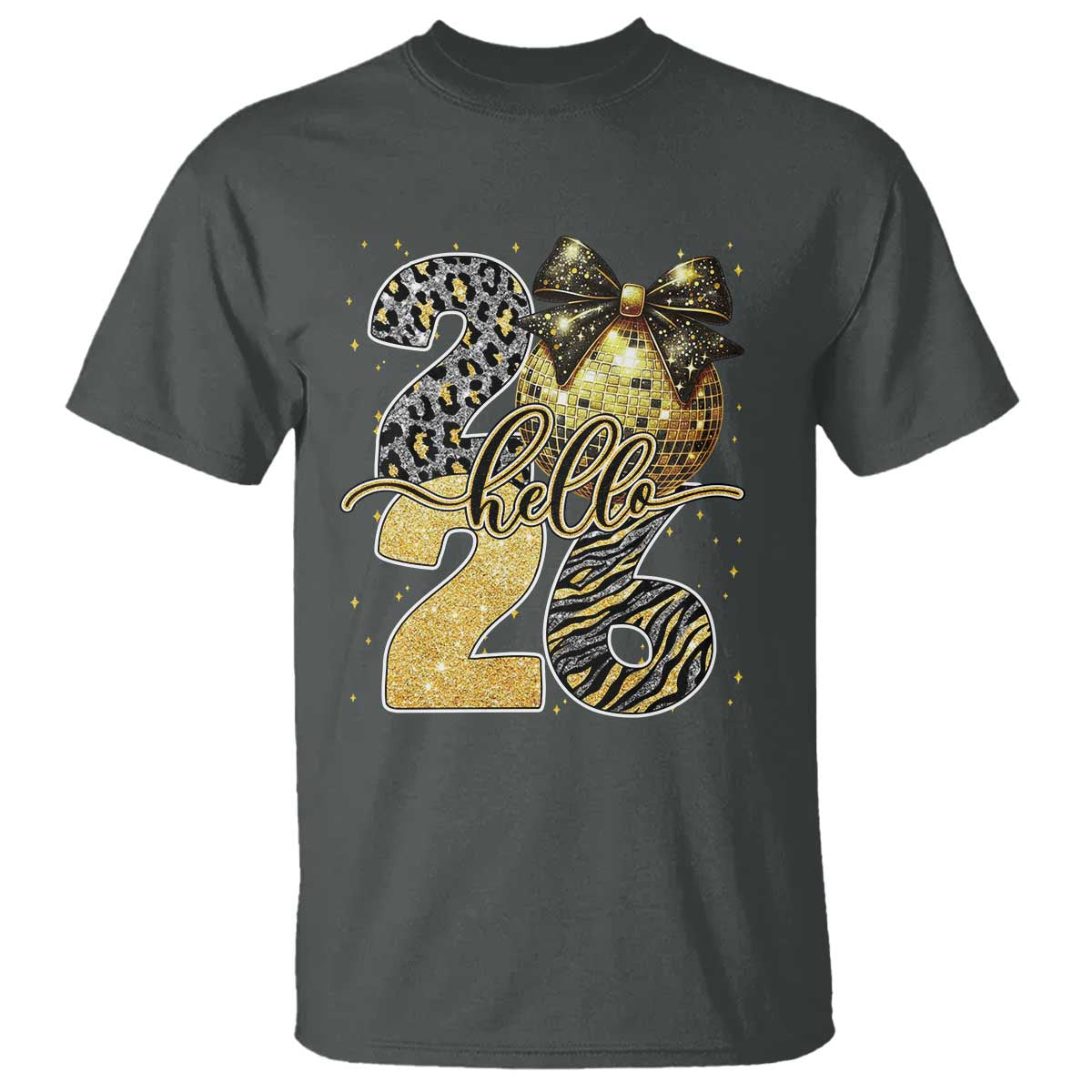 Happy New Year 2026 T Shirt Hello 2026 Disco Ball Coquette Bow Faux Glitter - Wonder Print Shop