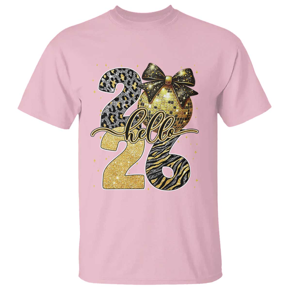Happy New Year 2026 T Shirt Hello 2026 Disco Ball Coquette Bow Faux Glitter - Wonder Print Shop