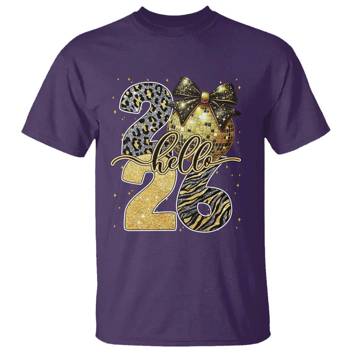 Happy New Year 2026 T Shirt Hello 2026 Disco Ball Coquette Bow Faux Glitter - Wonder Print Shop