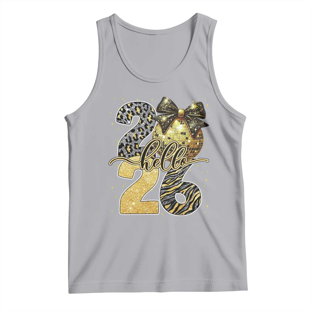Happy New Year 2026 Tank Top Hello 2026 Disco Ball Coquette Bow Faux Glitter - Wonder Print Shop