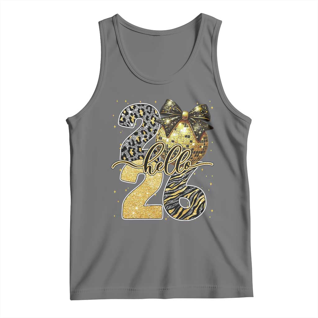Happy New Year 2026 Tank Top Hello 2026 Disco Ball Coquette Bow Faux Glitter - Wonder Print Shop