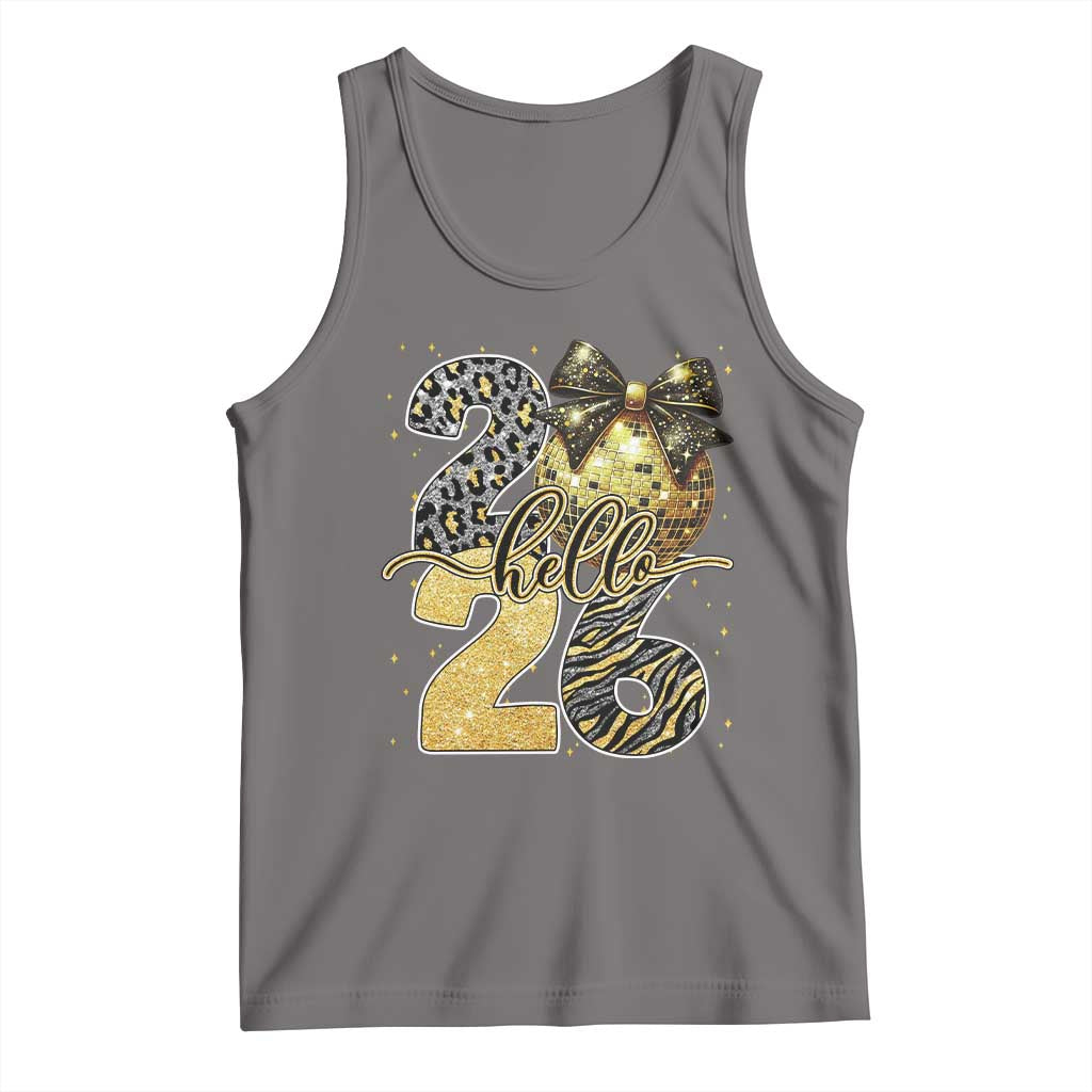 Happy New Year 2026 Tank Top Hello 2026 Disco Ball Coquette Bow Faux Glitter - Wonder Print Shop