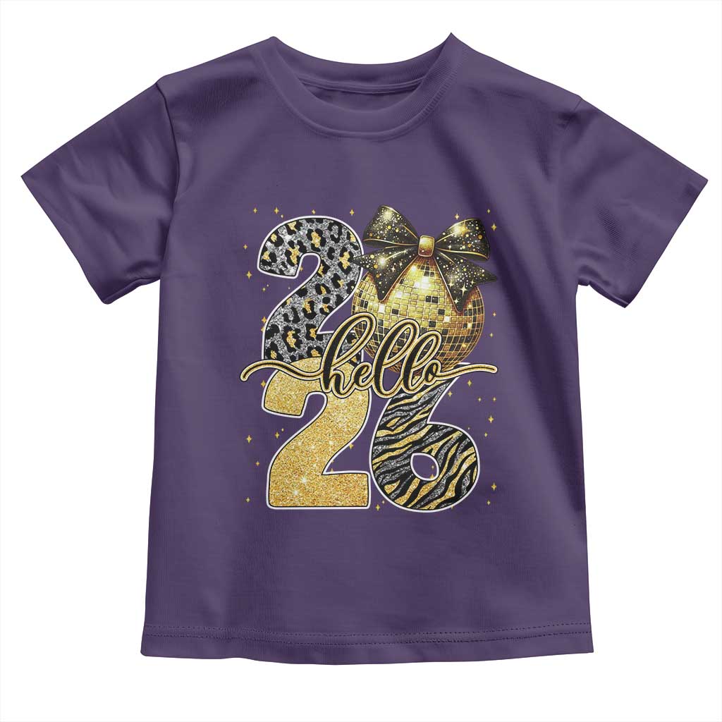 Happy New Year 2026 Toddler T Shirt Hello 2026 Disco Ball Coquette Bow Faux Glitter - Wonder Print Shop