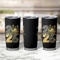 Happy New Year 2026 Tumbler Cup Hello 2026 Disco Ball Coquette Bow Faux Glitter - Wonder Print Shop