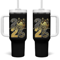 Happy New Year 2026 Tumbler With Handle Hello 2026 Disco Ball Coquette Bow Faux Glitter - Wonder Print Shop