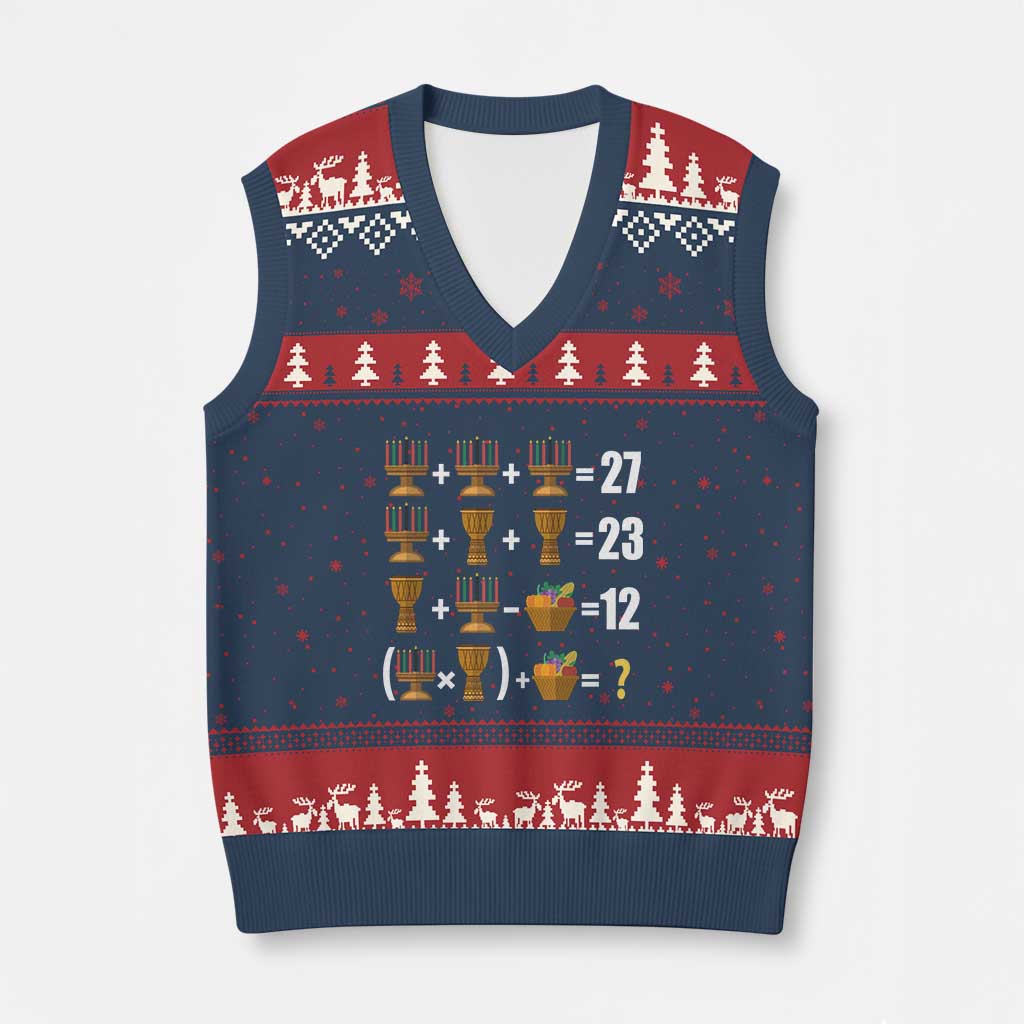 Funny 67 Kwanzaa Math V-Neck Knit Sweater Vest Six Seven Meme Kinara Candles African American Xmas - Wonder Print Shop