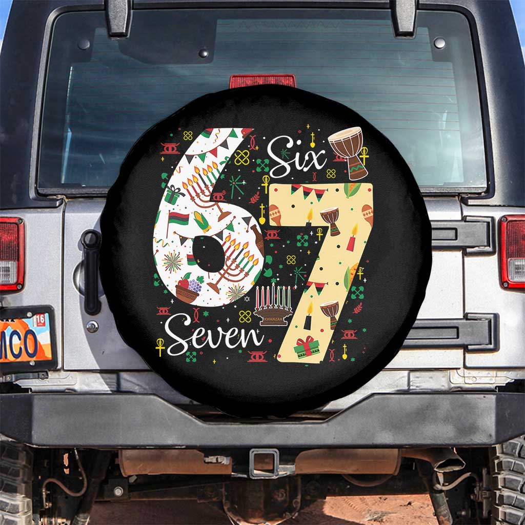 Funny 67 Kwanzaa Spare Tire Cover Six Seven Meme Kinara Candles African American Christmas - Wonder Print Shop