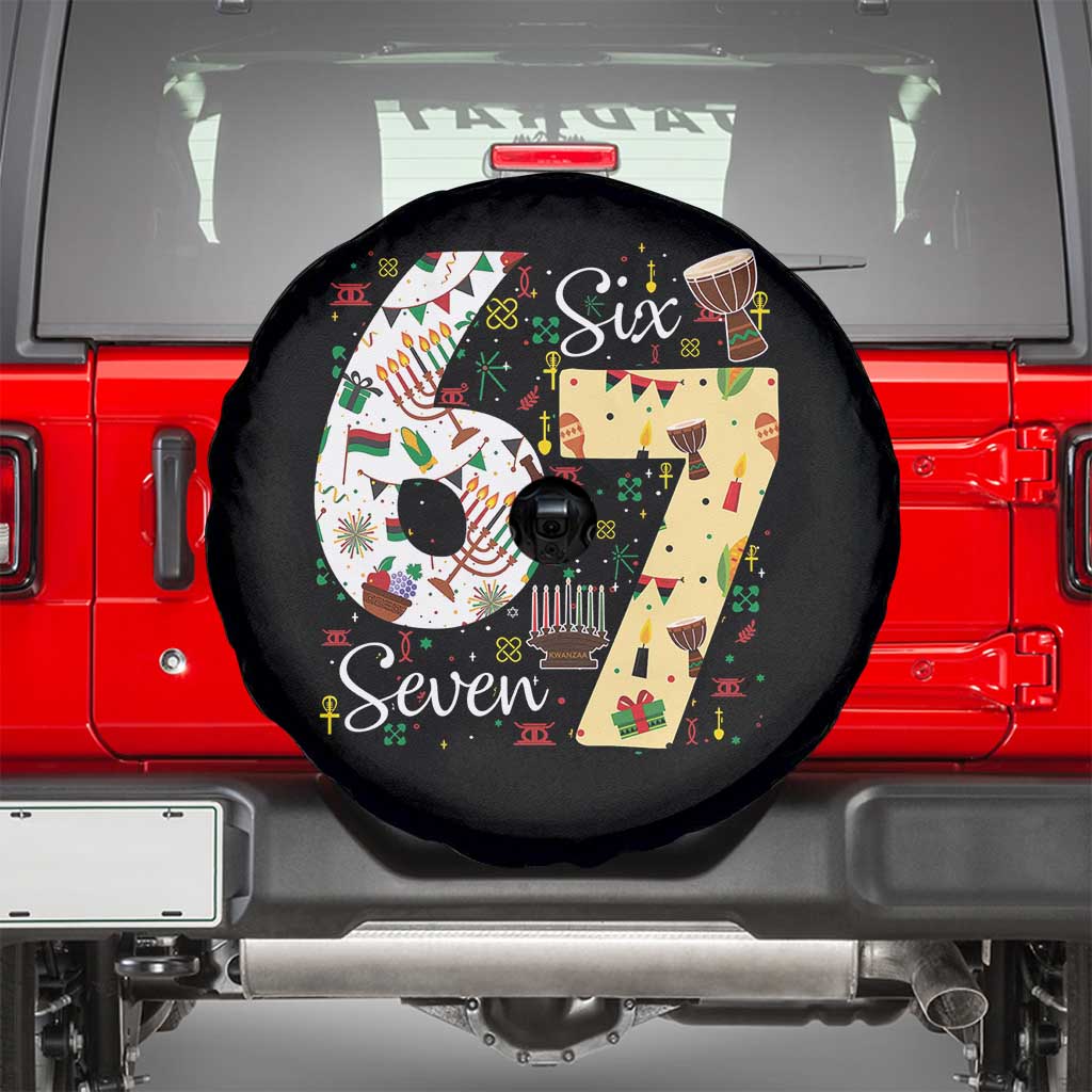 Funny 67 Kwanzaa Spare Tire Cover Six Seven Meme Kinara Candles African American Christmas - Wonder Print Shop