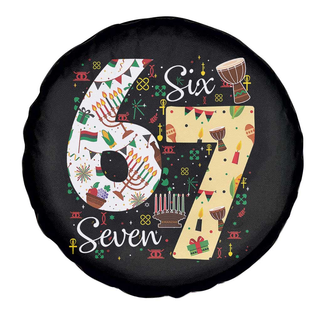 Funny 67 Kwanzaa Spare Tire Cover Six Seven Meme Kinara Candles African American Christmas - Wonder Print Shop